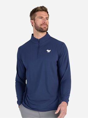 Bad Birdie Mens Navy Blue Pullover Long Sleeve Quarter Zip